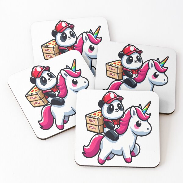 Item preview, Kawaii panda delivering pizza with unicorn  designed and sold by Ella_Sketch.