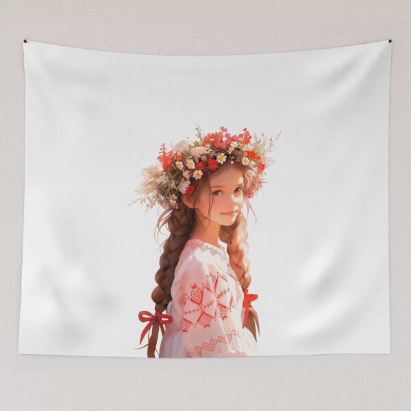 Item preview, Little Ukrainian Girl Portrait in floral wreath and traditional clothes Ukrainian Embroidery, Ukrainian Ornament designed and sold by DariyaDell.