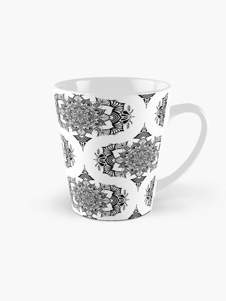 Coffee Mug, Monochrome Mandalas Sweet Dreams Retro Ogee designed and sold by Triplicate Limited