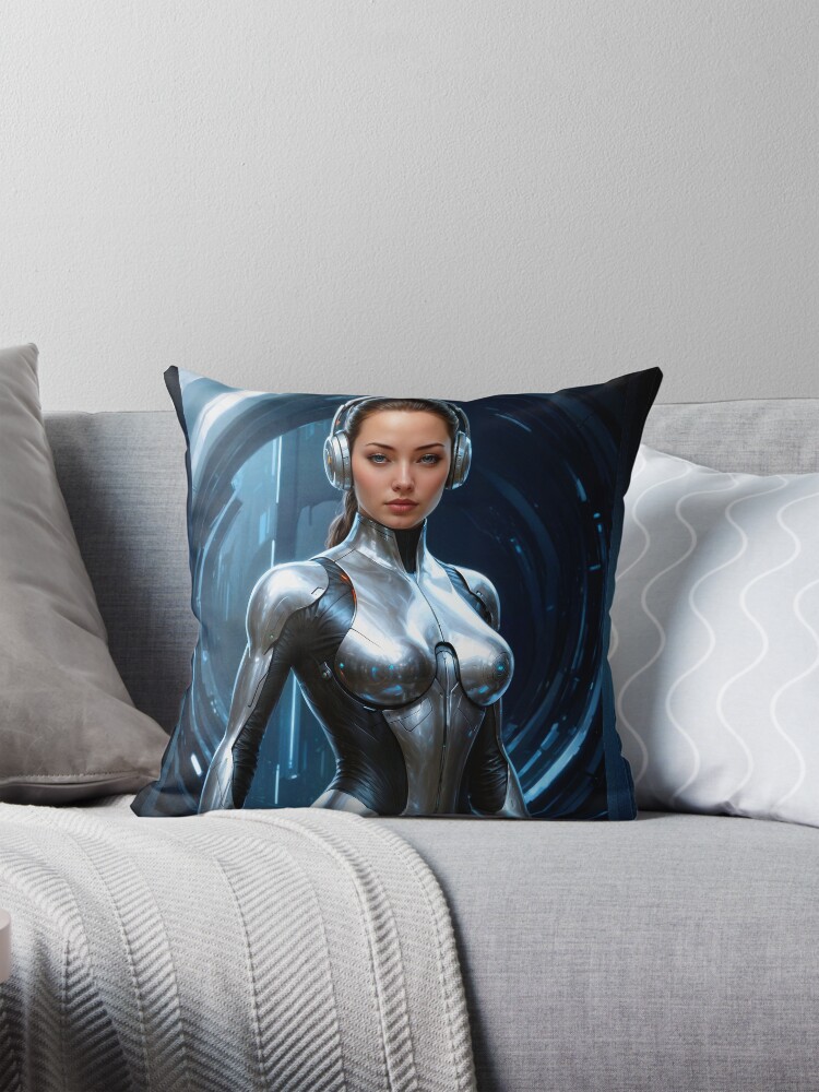 Intelligence Officer 1859137 Assigned To Delum Cruiser Beautiful AI Concept Art by Xzendor7 Decorative Sci-Fi Portrait Throw Pillow