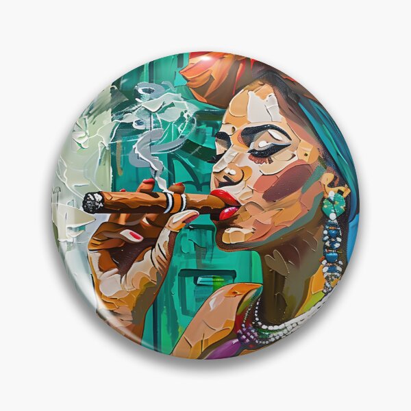 Item preview, Cuban Cigar Expressive Elegance - Cuban Woman with Headwrap and Jewelry in Lively Mural designed and sold by OlfactoART Studio.