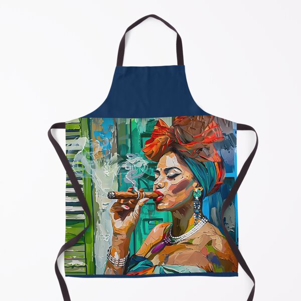 Item preview, Cuban Cigar Expressive Elegance - Cuban Woman with Headwrap and Jewelry in Lively Mural designed and sold by OlfactoART Studio.
