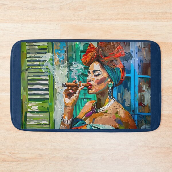 Item preview, Cuban Cigar Expressive Elegance - Cuban Woman with Headwrap and Jewelry in Lively Mural designed and sold by OlfactoART Studio.