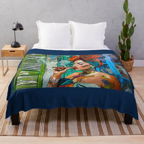 Item preview, Cuban Cigar Expressive Elegance - Cuban Woman with Headwrap and Jewelry in Lively Mural designed and sold by OlfactoART Studio.