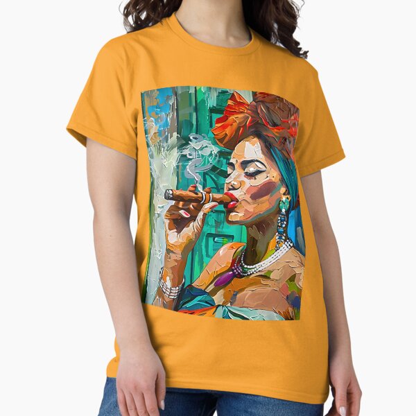 Item preview, Cuban Cigar Expressive Elegance - Cuban Woman with Headwrap and Jewelry in Lively Mural designed and sold by OlfactoART Studio.