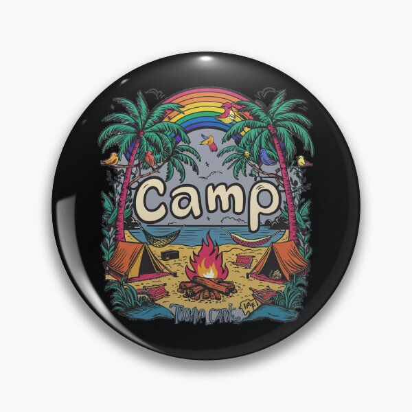 Item preview, A colorful campsite with a bonfire and a tent designed and sold by desinganddecor.