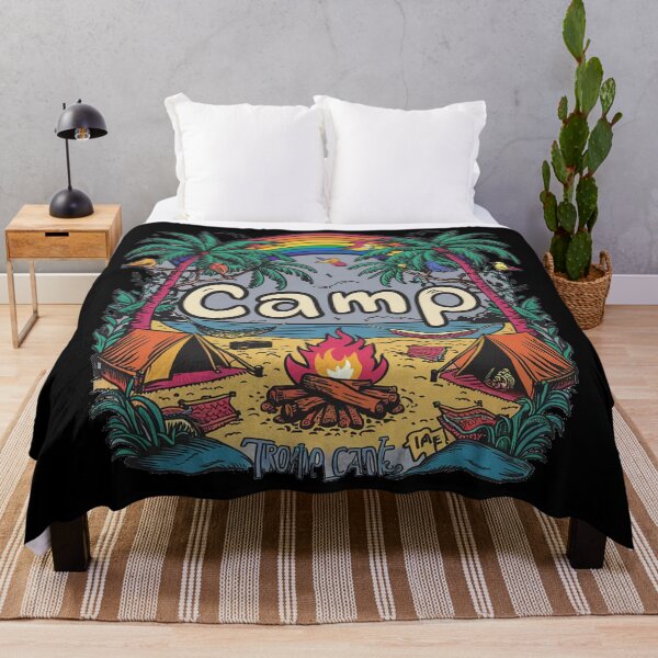 Item preview, A colorful campsite with a bonfire and a tent designed and sold by desinganddecor.