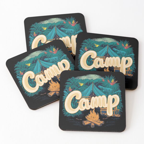 Item preview, A colorful campsite with a bonfire and a tent designed and sold by desinganddecor.