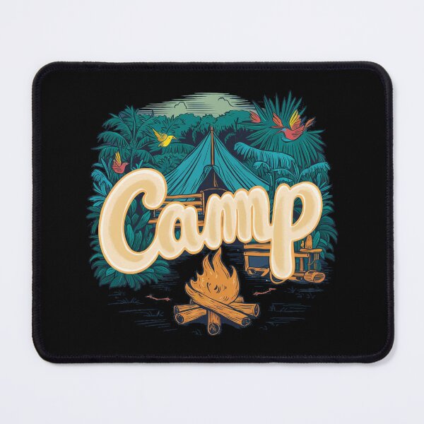 Item preview, A colorful campsite with a bonfire and a tent designed and sold by desinganddecor.