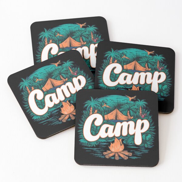 Item preview, A colorful campsite with a bonfire and a tent designed and sold by desinganddecor.