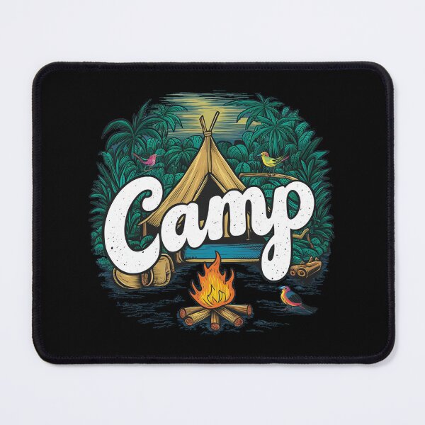 Item preview, A colorful campsite with a bonfire and a tent designed and sold by desinganddecor.