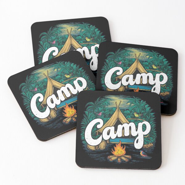 Item preview, A colorful campsite with a bonfire and a tent designed and sold by desinganddecor.