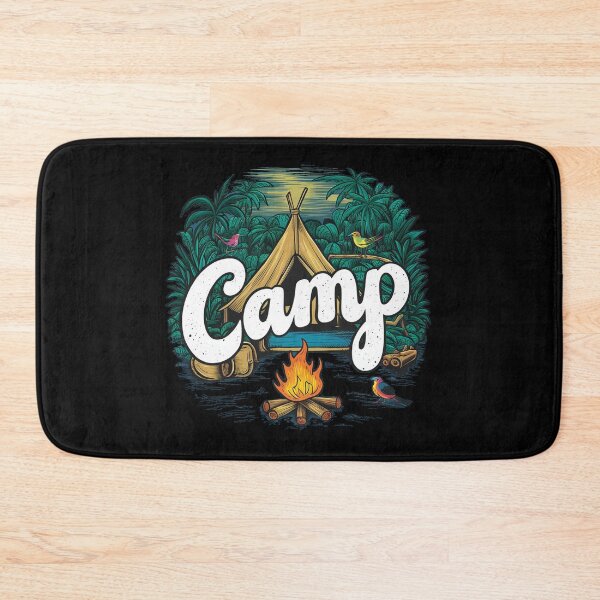 Item preview, A colorful campsite with a bonfire and a tent designed and sold by desinganddecor.