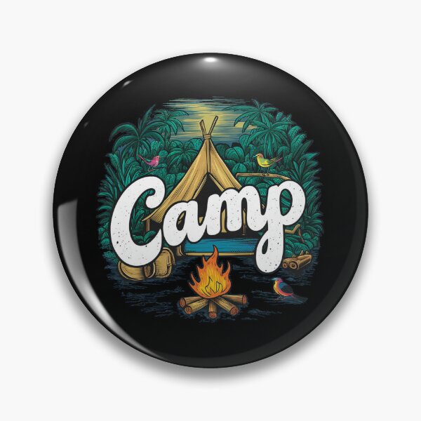 Item preview, A colorful campsite with a bonfire and a tent designed and sold by desinganddecor.