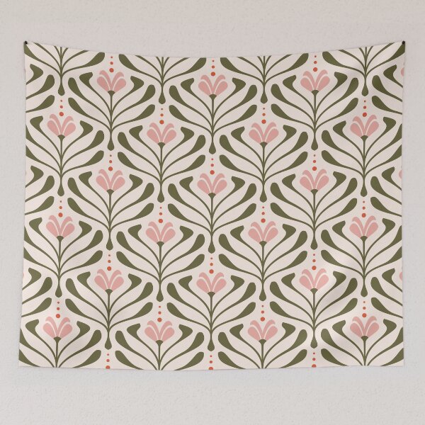 Item preview, KF 0245 D - Vintage Retro 70s Floral Pattern in Green Pink designed and sold by KhakiFinch.