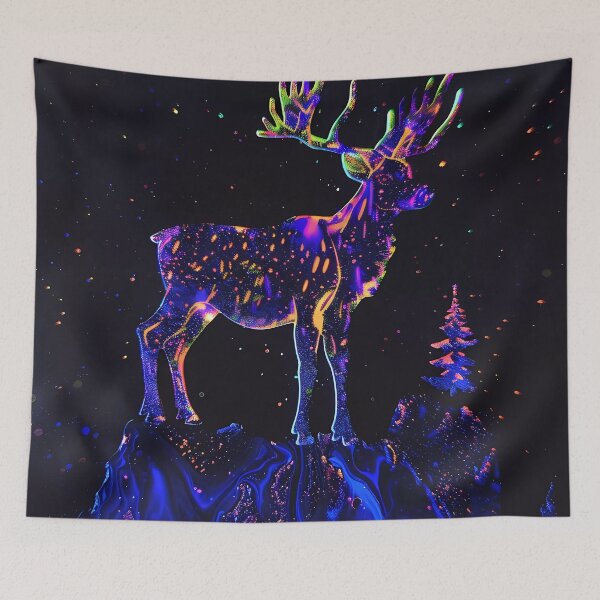 Aperçu de l'œuvre "Éclat Celeste : Cerf Majestueux sous la Constellation Néon" créée et vendue par Art-Vortex-fr.
