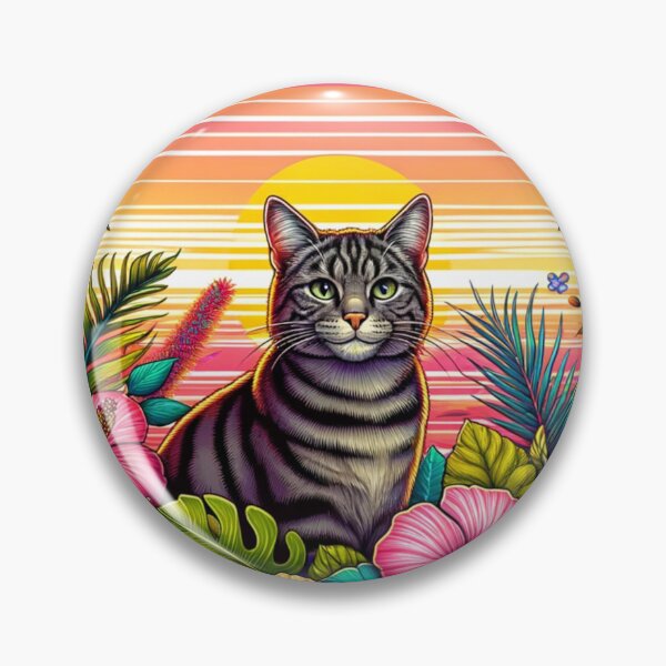 Artikelvorschau, Triptychon inspiriertes getigertes Katzen-Sommerblumenmuster entworfen und verkauft von CritterManiaUK.