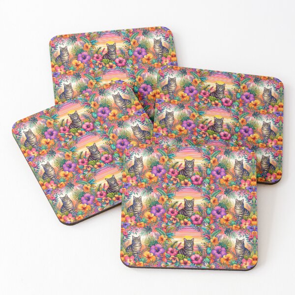 Item preview, Triptych Inspired Tabby Cat Summer Floral Pattern designed and sold by CritterManiaUK.