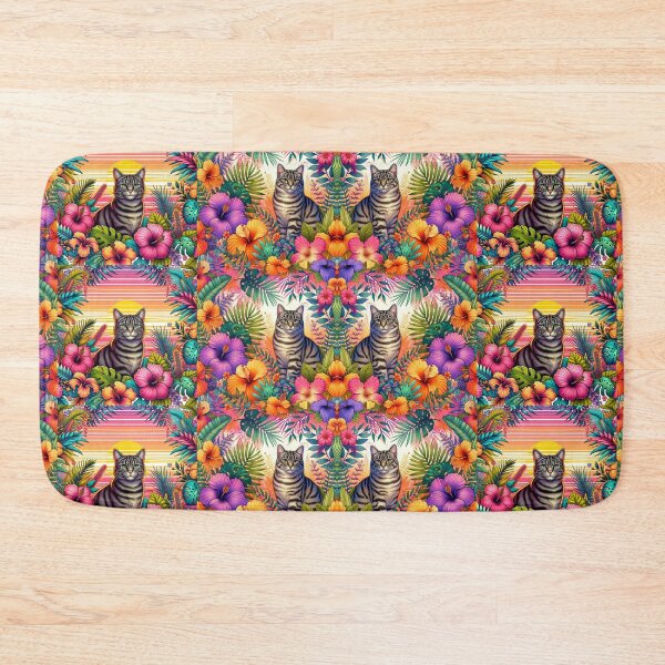 Item preview, Triptych Inspired Tabby Cat Summer Floral Pattern designed and sold by CritterManiaUK.