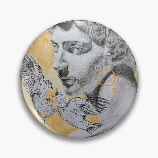 Item preview, Greek Bust Flying Birds Mixed Media Print designed and sold by Norah Gilbert.