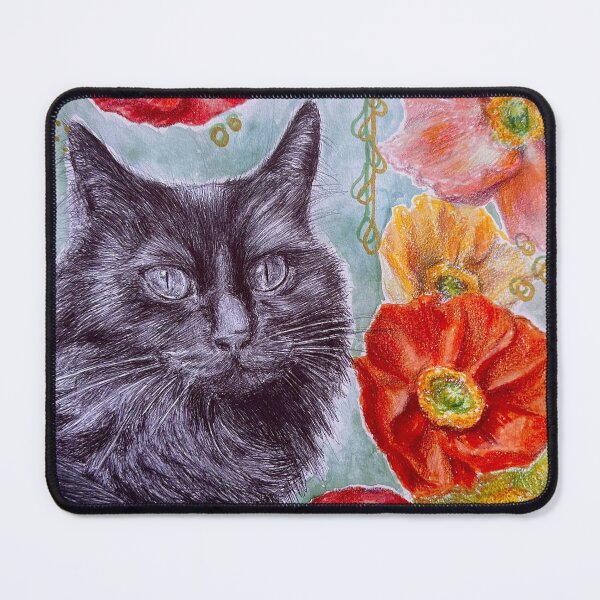Item preview, Black Cat Flowers Print Colorful Mixed Media designed and sold by Norah Gilbert.