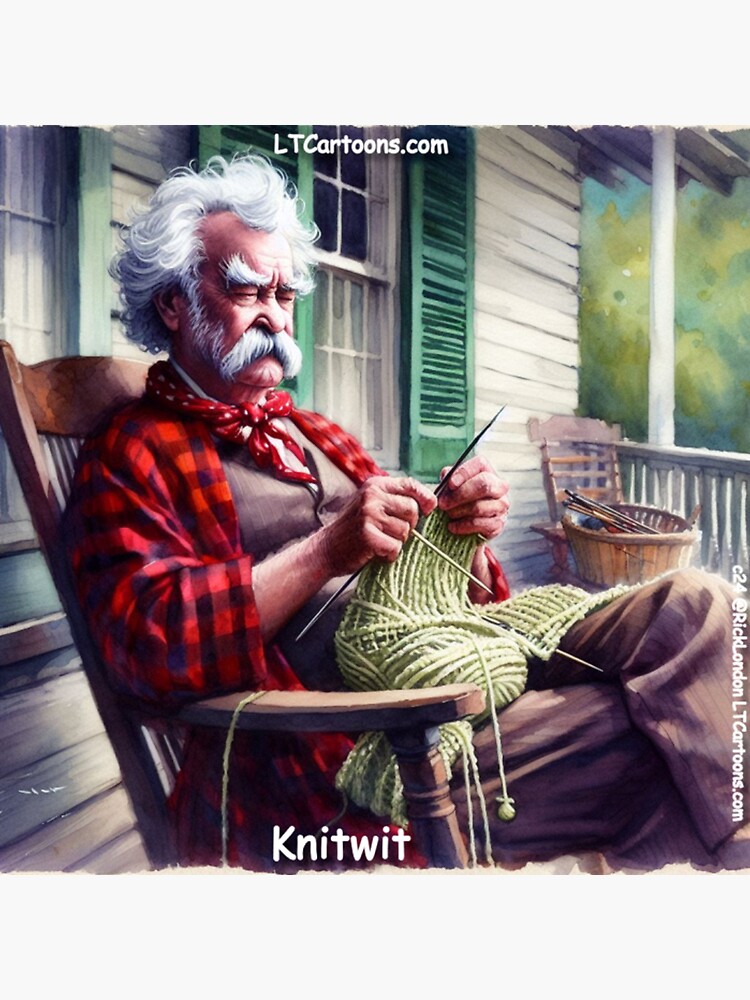 Thumbnail 3 of 3, Sticker, Mark Twain With A Ball Of Yarn: KnitWit designed and sold by ltcartoons.