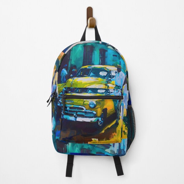 Item preview, Golden Era Havana - Vibrant Yellow Classic Car in Bustling 1950s Street Scene designed and sold by OlfactoART Studio.