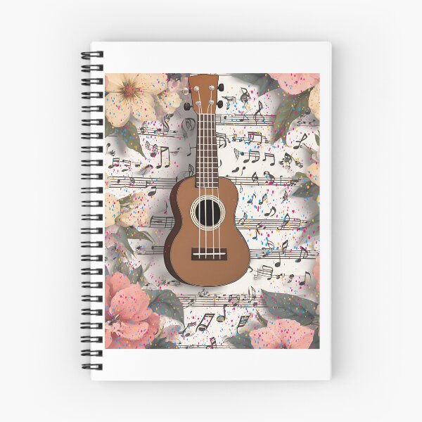 Item preview, Ukulele Amidst Notes and Flowers designed and sold by MisiuKolorowy.