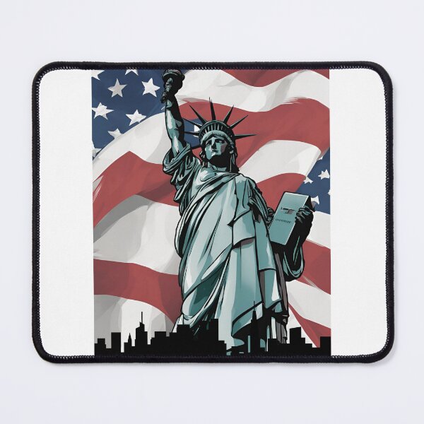 Item preview, Statue of Liberty Against the City and American Flag designed and sold by MisiuKolorowy.