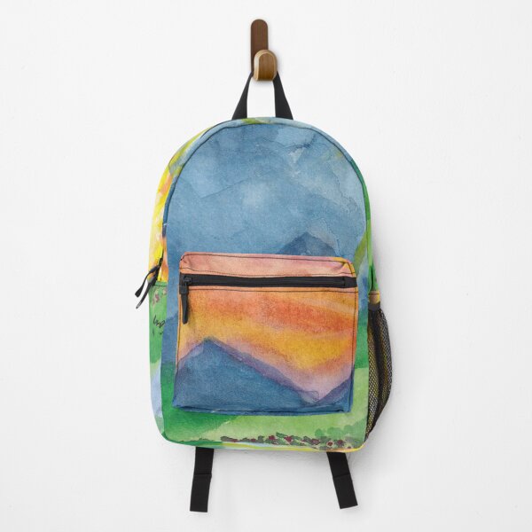 Item preview, Watercolor wildflower field with a mountain sunset designed and sold by Kristinesque.