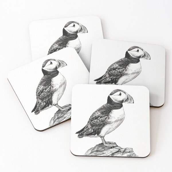 Item preview, Black and white puffin pencil drawing designed and sold by Pencil-Art.