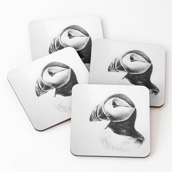 Item preview, Black and white puffin pencil drawing designed and sold by Pencil-Art.