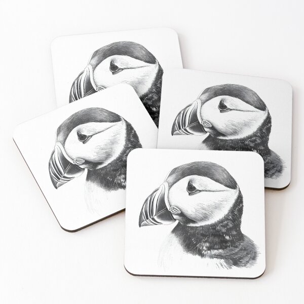 Item preview, Black and white puffin pencil drawing designed and sold by Pencil-Art.