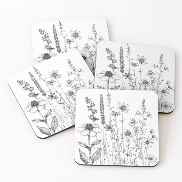 Item preview, Detailed Black and White Wildflower Illustration designed and sold by Kazashmaza.