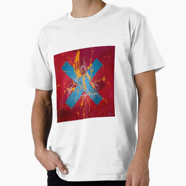 Geometric X Cross Abstract in Red, Yellow, Cyan, and Silver Premium T-Shirt