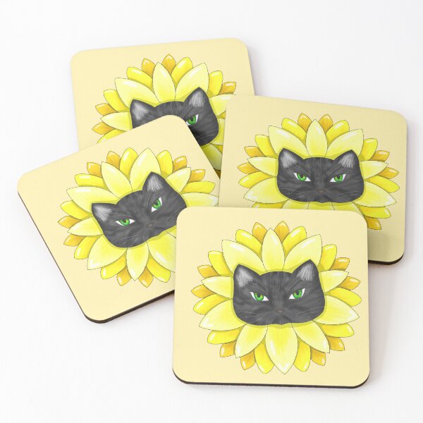 Item preview, Cute black cat in sunflower disguise designed and sold by blackygoldcat.