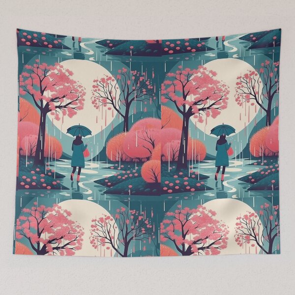Item preview, Lady with Umbrella with Rainy Spring  designed and sold by PCGDrawing.