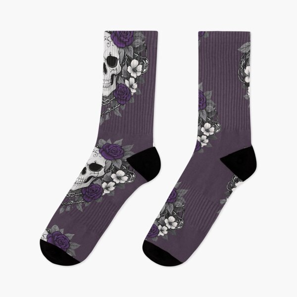Item preview, Goth Girl Composition Gray Skull and Purple Flowers designed and sold by MadnessEnvelope.