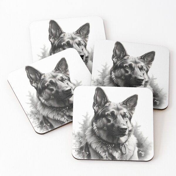 Item preview, Black and white German Shepherd pencil drawing designed and sold by Pencil-Art.