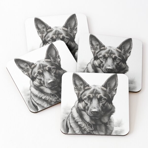 Item preview, Black and white German Shepherd pencil drawing designed and sold by Pencil-Art.