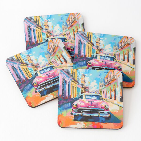 Item preview, La Habana Tropical Elegance - Vintage Pink Car on Vibrant Havana Street designed and sold by OlfactoART Studio.