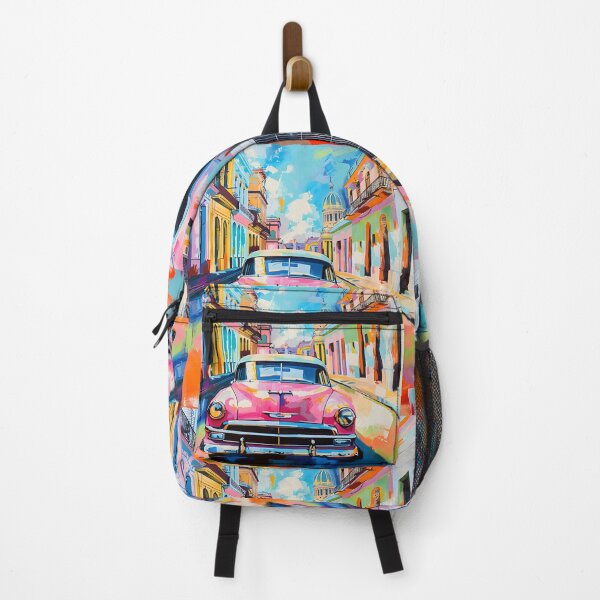 Item preview, La Habana Tropical Elegance - Vintage Pink Car on Vibrant Havana Street designed and sold by OlfactoART Studio.