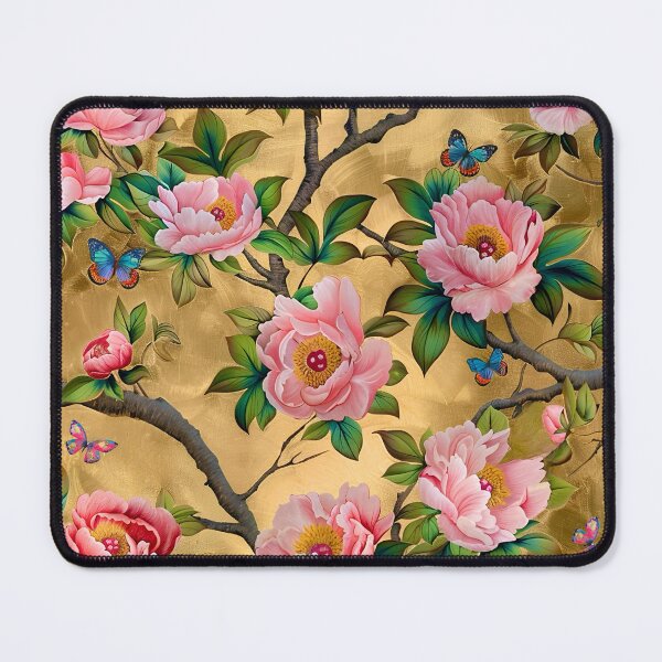 Artikel-Vorschau von Pfingstrosen und Schmetterlinge im antiken Chinoiserie-Stil auf Gold, designt und verkauft von SophieClimaArt.