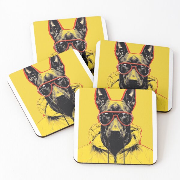 Item preview, Retro Malinois - Belgian Shepherd in Yellow with Red Glasses designed and sold by luvandsocial.