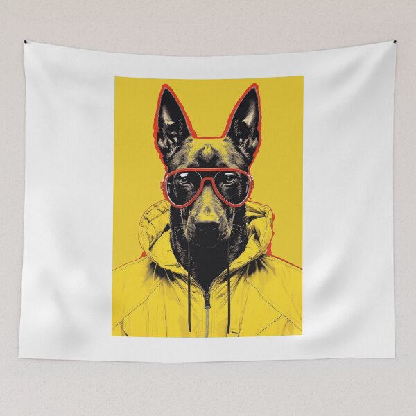 Item preview, Retro Malinois - Belgian Shepherd in Yellow with Red Glasses designed and sold by luvandsocial.