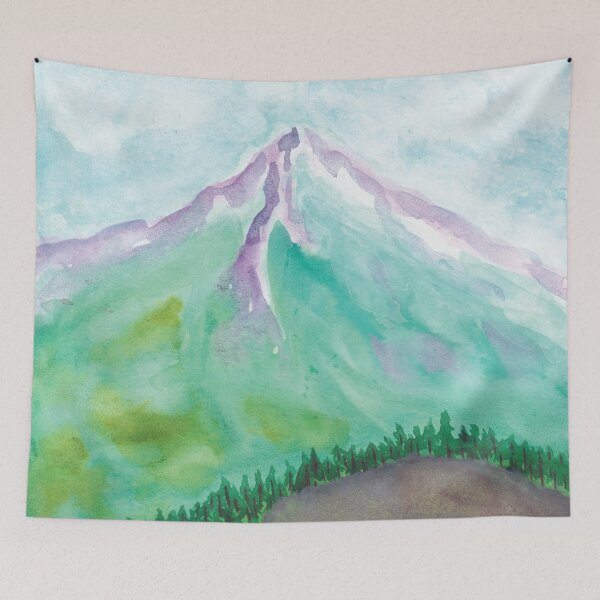 Item preview, Watercolor mountain with a field of flowers designed and sold by Kristinesque.
