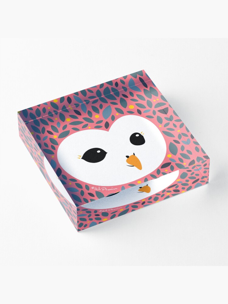 Alternate view of Adorable TAWNY OWL (Strix aluco) with background in PEACHY PINK Acrylic Block
