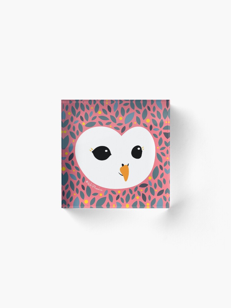 Alternate view of Adorable TAWNY OWL (Strix aluco) with background in PEACHY PINK Acrylic Block