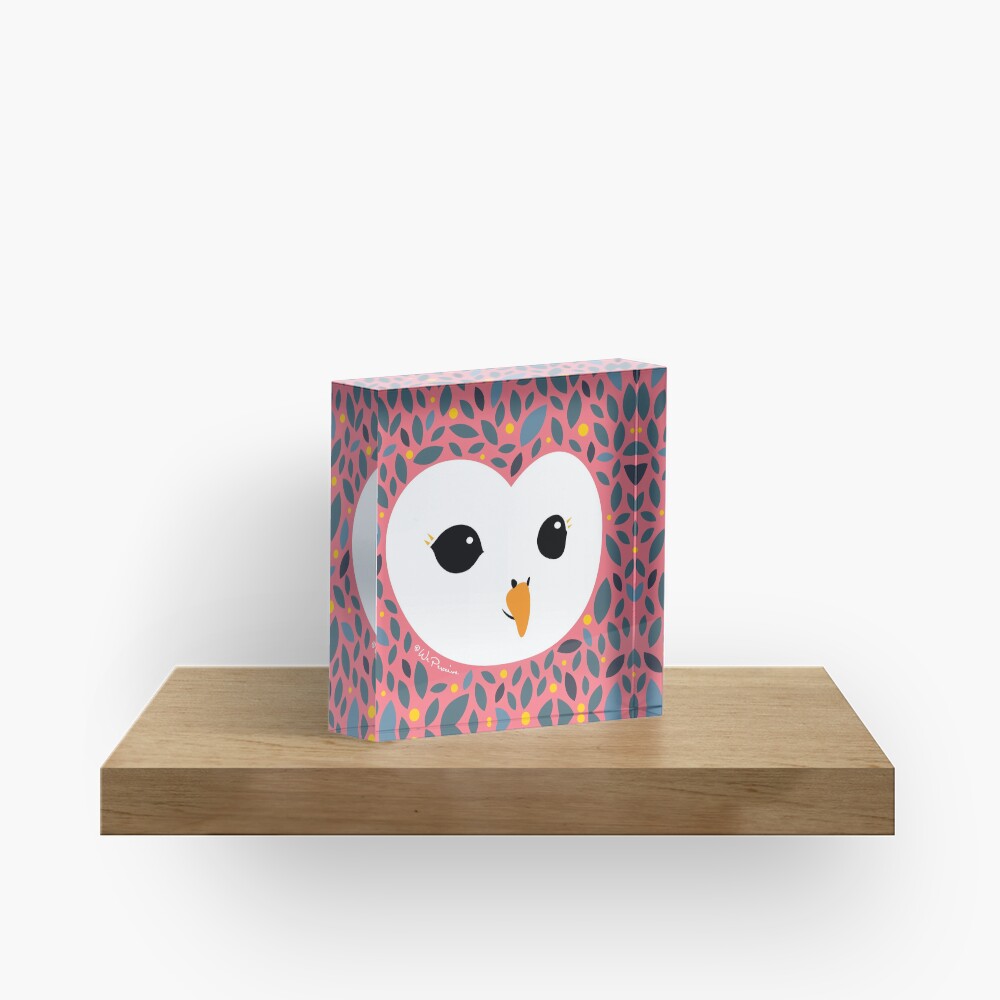 Adorable TAWNY OWL (Strix aluco) with background in PEACHY PINK Acrylic Block