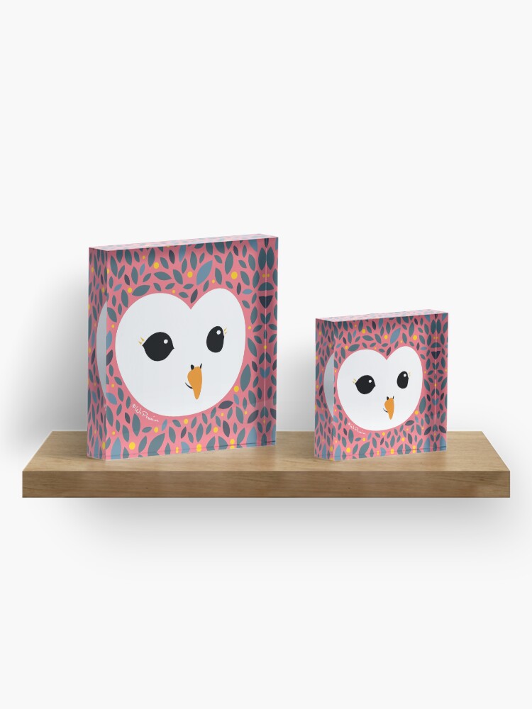 Alternate view of Adorable TAWNY OWL (Strix aluco) with background in PEACHY PINK Acrylic Block